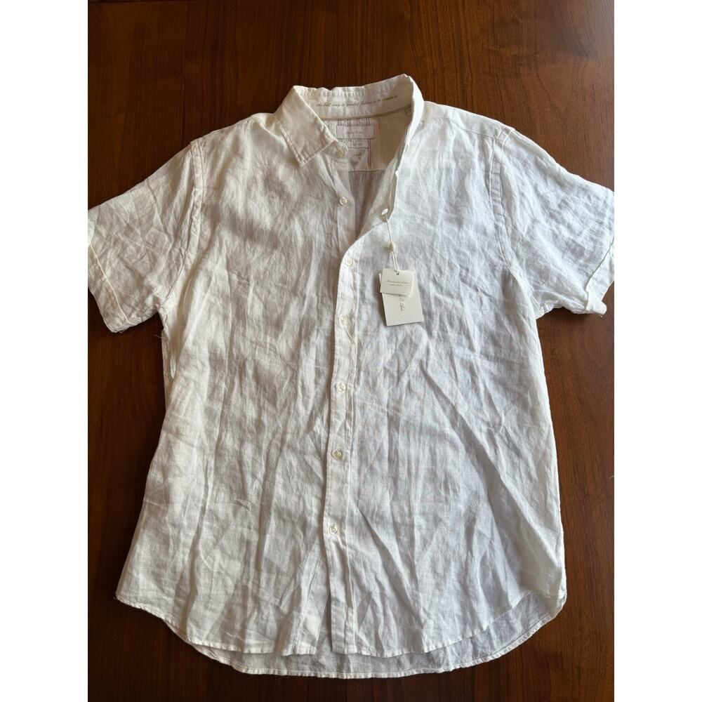 Porter & Ash Men's White 100% Linen Short Sleeve Button Down - Size L.